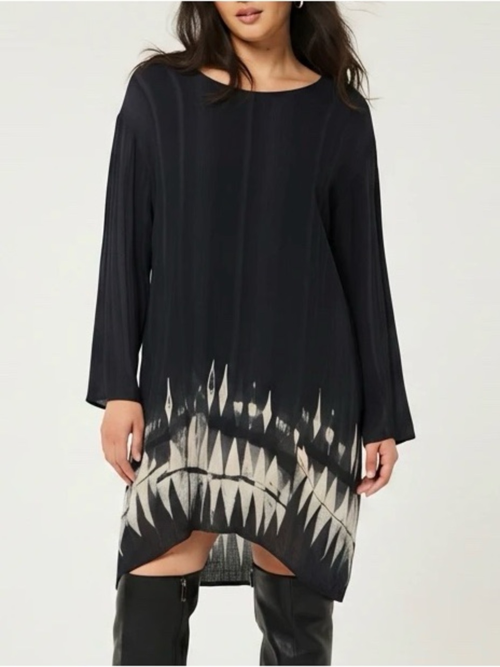 Plenty by Tracy Reese Black & Tan Tie Dye Long Sleeve Dress